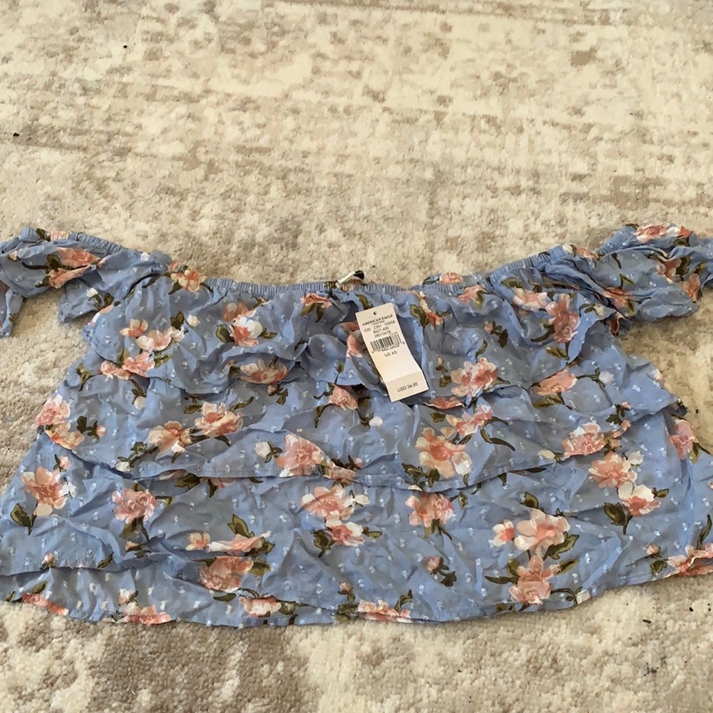 Spring Off the shoulder light blue ruffle top
